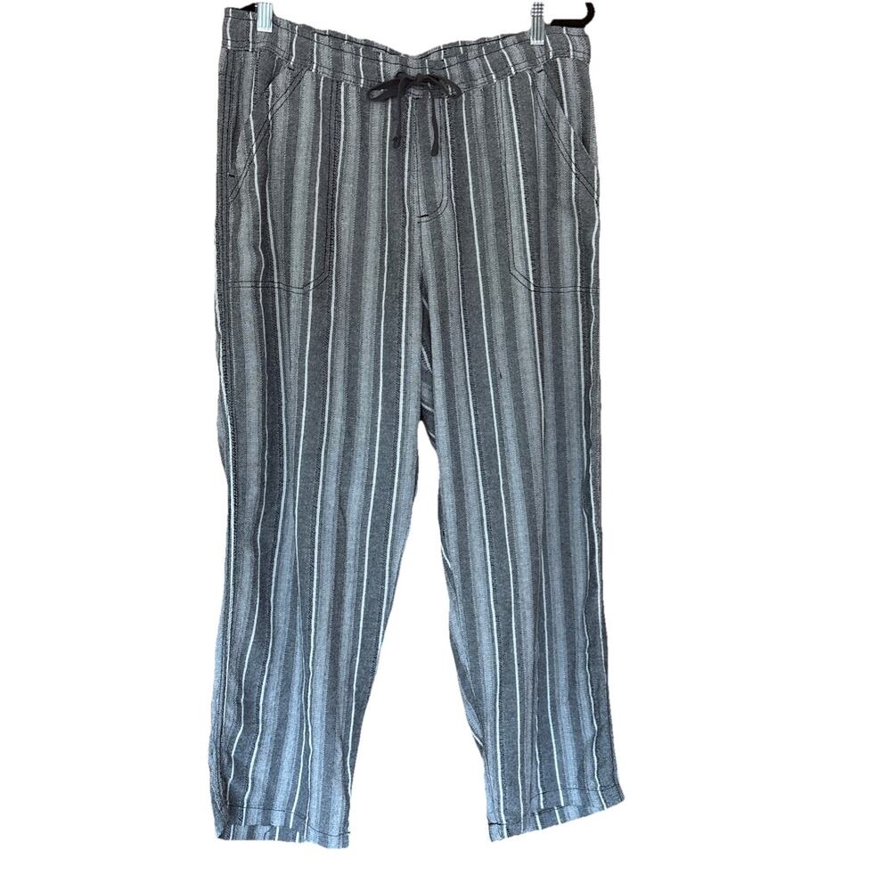 DASH Linen Blend Striped Gray Loose Coastal Boho Hippie Pants Size L Beach